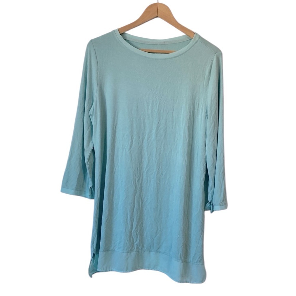 Travelsmith 3/4 sleeve jersey knit stretchy tunic top teal colour size medium